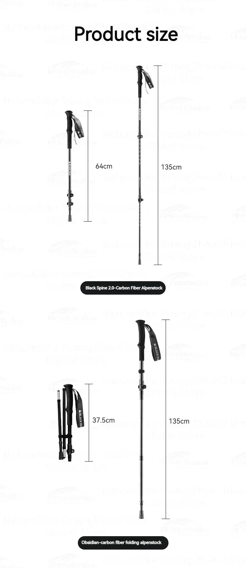 BLACKDOG Carbon Fiber Trekking Pole Portable Ultralight Three Section Folding / Telescopic Walking Hiking Anti-Skid Stick Adjustable Climbing Cane Rod 1pc